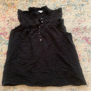 J. Crew Black Ruffled Gauze Tank Top Blouse